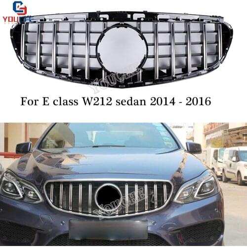 W212 GT Grille Front Bumper Hood Grill for Mercedes E W212 E200 E250 E300 E350 4-door Sedan Silver Grill Mesh 2014 - 2016