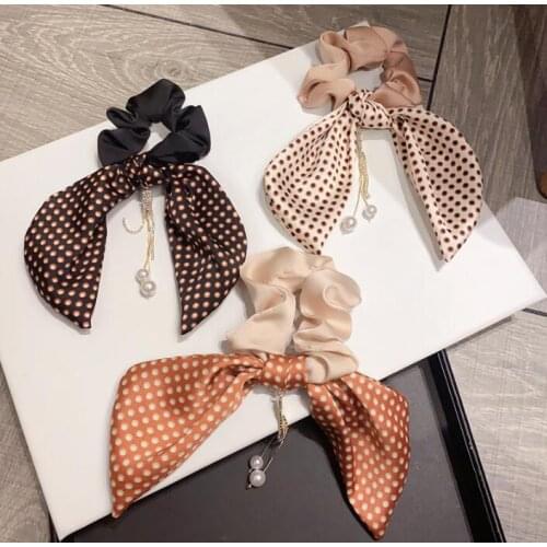 Japanese elastic tied hair super fairy forest bow ribbon hair accessories Wave point sweet girls hair rope