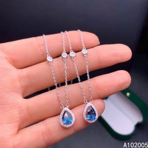 KJJEAXCMY Fine Jewelry 925 Sterling Silver inlaid Natural blue topaz Female gemstone Pendant Necklace luxury Support test