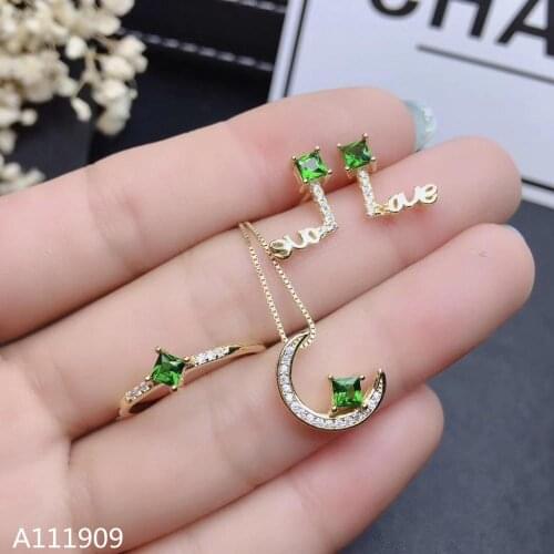 KJJEAXCMY boutique jewelry 925 sterling silver inlaid Natural Diopside Ring Necklace Earring Suit Support Detection fine