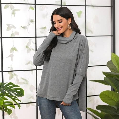 Women Autumn Winter Hoodies Solid Turtlenck Long Sleeve Irregular Pullover Tops Female Casual Loose Gray Black Long Sweatshirts