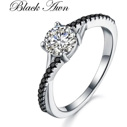 BLACK AWN New Vintage Black Stone 925 Sterling Silver Jewelry Women Engagement Rings Girl Gift Party C342