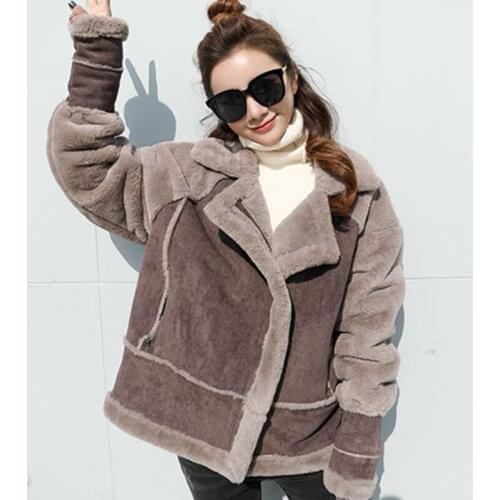 Women Winter Thicken Suede Leather Lambswool Jackets 2018 Warm Lapel Faux Leather Top Fashion Cashmere Coats Slim Quality 1638