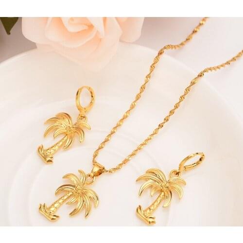 Gold cocotree Necklace Chain earrings Pendant Fashion New Choker Jewelry sets For Women Teens Girl Charms Jewelry dropship gift