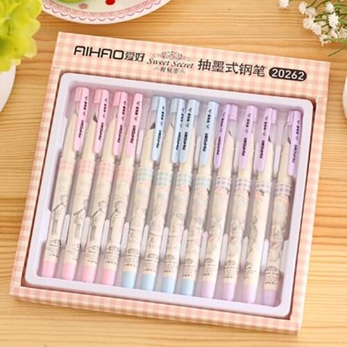 12Pcs/set Cartoon Ink Type Replace The Bag Plastic Special Fine 0.38MM Kawaii School Supplies Cute Stationery Cute Pens Gel Pen