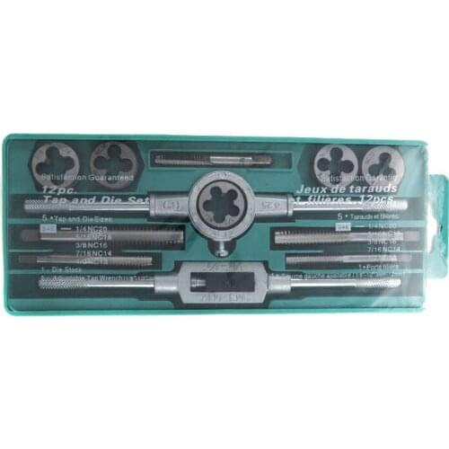 12pcs Tap Die Set Inch 1/2''-1/4'' Screw Thread Plugs set Hand Screw Taps Tools
