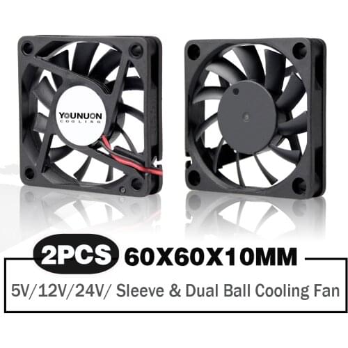 2 Pieces DC 5V/12V/24V Sleeve&Dual Ball Bearing 60mm 6cm 60x60x10mm Cooling Fan 6010 Brushless Cooling Cooler Fan