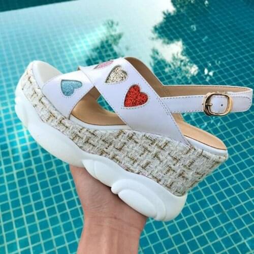 2020 wedges Muffin Heel Sandals Slingback Casual Sequined Open Toe Shoes Cut Out Ankle Buckle Platform Sandals Shoes