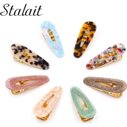 8PCS Multi Color Water Drop Acrylic Hair Clips For Women Girl Cute Gold Color Alloy Ornament Hair Accessories Headwear