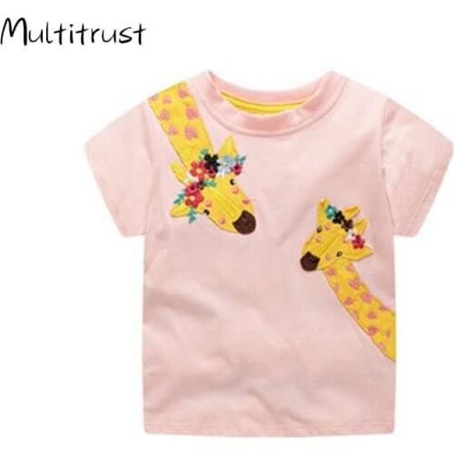 Toddler Boys Girls Summer T-Shirt Fashion Cartoon Giraffe Pattern Short Sleeve Round Neck Tee Size 2-7Y