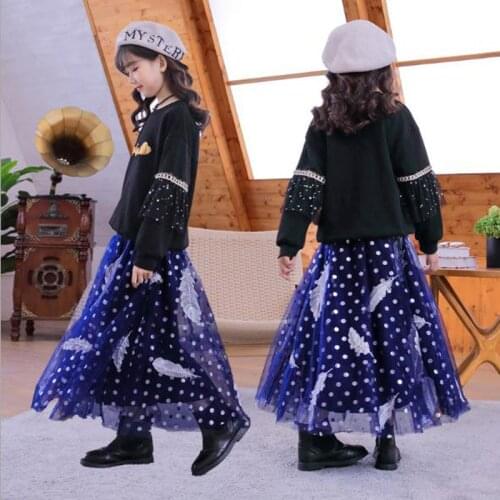 Fashion Girls Skirts Teenager Young Girl Long Skirt Kids Dance Pettiskirt Feather Flower Embroidered Skirt Children Clothing
