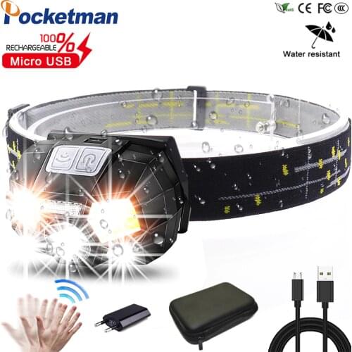 Powerfull Super Bright LED Headlamp Rechargeable Body Motion Sensor Headlight Camping Flashlight Head Light Torch Lamp With USB