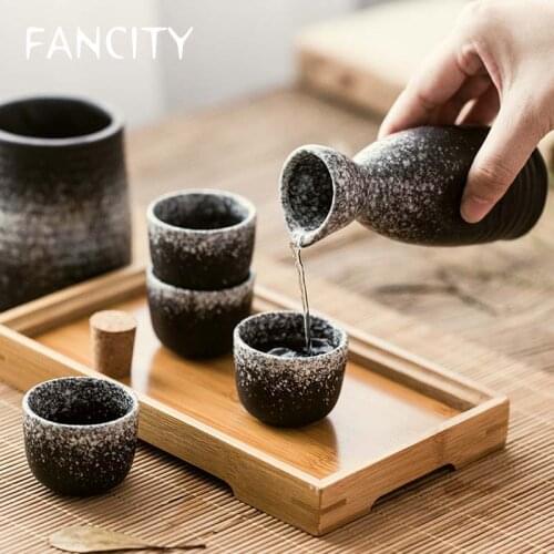 FANCITY Japanese-style ceramic sake wine set wine warmer hot wine jug hot wine jug household rice wine bottle white wine glass w