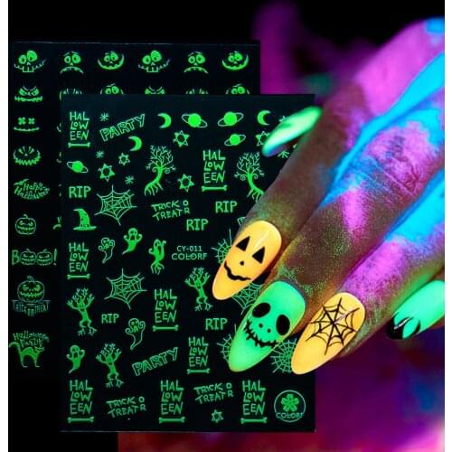 Nail Back Glue Stickers Night Light Halloween-themed Skeleton Pumpkin Snob English Night Light Art Stickers Designer Nails