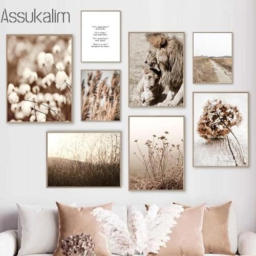 Natural Landscape Wall Art Canvas Painting Lion Posters Hay Reed Print Scandinavian Wall Pictures For Living Room Decoration