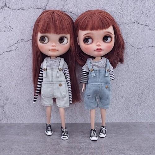 New 1/6Doll Washed Short Bib Blyth Pants BJD Dress Clothes (Fit Holala, Licca, Mmk, Azone,Pullip,ICY,OB, 1/6 Doll)