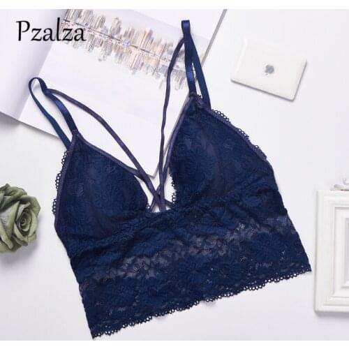 New Strappy Crop Top Sexy Outside Wear Lace Top Triange Padded Tank Tops Bralette Crop Top Women Red White Black Blue Short Top