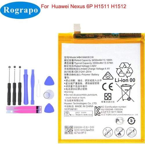 Original 3550mAh HB416683ECW Battery For Huawei Google Ascend Nexus 6P H1511 H1512 A1 A2 Mobile Phone Batteries