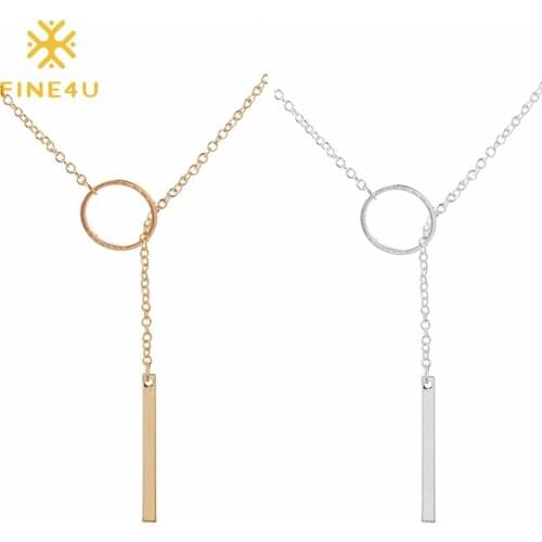 FINE4U N603 Stainless Steel Bar Pendant Necklace Dainty Choker Necklace for Women Girls