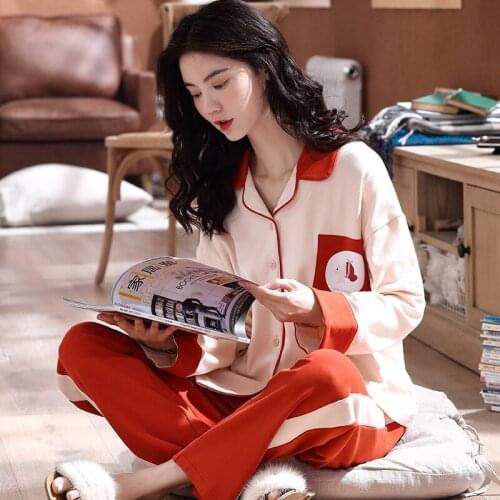 Cotton Pajama Women Cartoon Long Sleeve Cute Pyjamas Autumn Winter Home Clothes Comfortable Homewear Lounge Sleepwear Pijama 3XL
