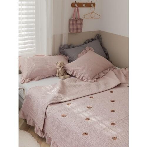 Korean Style Bed Sheet High-End Princess Double-Sided Dual-Use All Cotton Pure Cotton Single Piece Three-Piece Bed Cover Set