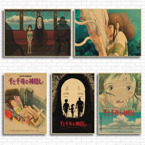 Spirited Away Hayao Miyazaki movie posters kraft Japanese anime anime childrens room decorative paintings poster