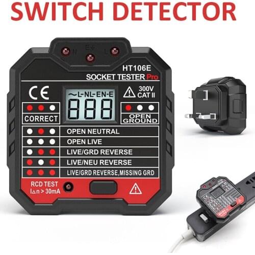 UK Plug Professional Socket Tester RCD Leakage Switch Detector LCD Screen Socket Tester Plug Ground Zero Line Plug Socket Tester