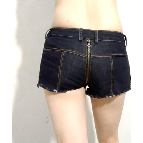 Sexy Women Black Tassel Low Rise Waist Hot Short Two Way Zipper Open Crotch Sexy Denim Booty Sexy Jeans Shorts Plus Size F52