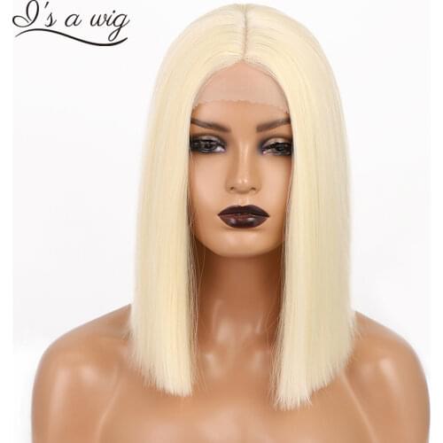 Is a wig Synthetic Blonde Wigs 613 Color Short Straight Bob Wigs for Women Middle Part Nature Black Red Brown Daily Use Hairs