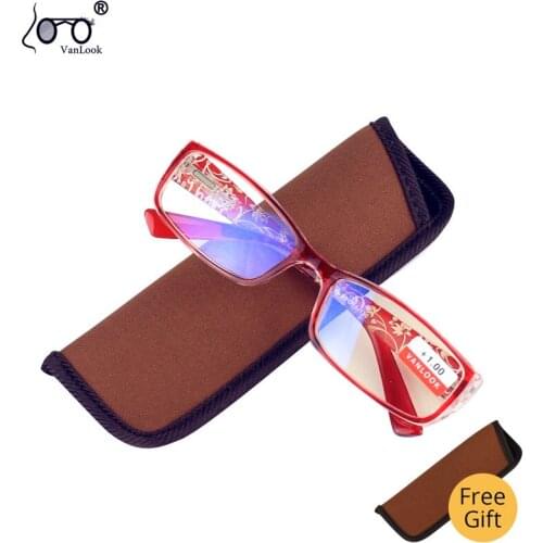 Vanlook Women Anti Blue Ray Reading Glasses Spring Hinge Plastic Square Presbyopic Glasses Carved Floral Eyewear 1.5 2.0 4