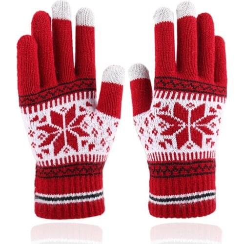 Mittens Snowflake Maple Leaf Knitted Glove Thicken Warm Touch Screen Mittens Cycling Motorcycle gloves Xmas Gift For Women Men
