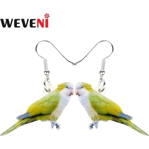 WEVENI Acrylic Light Green Cute Monk Parakeet Bird Earrings Drop Dangle Fashion Animal Jewelry For Women Girls Gift Accessories