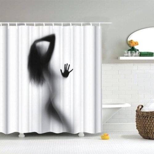 Sexy Lady Shadow Shower Curtain Nude Hot Girl Elegant Naked Woman With Black Long Hair Fabric Bathroom With Hooks