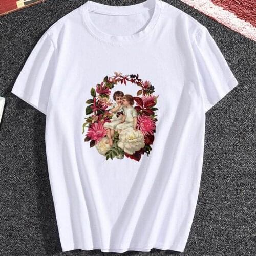 Women t-shirt Kawaii Angel Print T Shirt Women Short Sleeve O-Neck Loose aesthetic tshirt female tee top ladies tee tops clothes