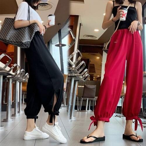 2021 Summer Women Harem Pants Elastic Waist Loose Chiffon Sweatpants Solid Casual Trousers Pantalones De Mujer Femme X86