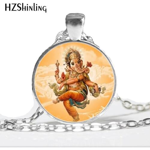 HZ--A485 New Ganesha Statue Necklace Hindu Ganapati Pendant Buddhism Jewelry Glass Dome Pendant Necklace HZ1