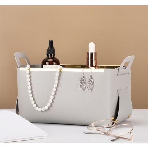 1PCS Storage Basket Eco-friendly Space-saving Faux Leather Foldable Storage Bin Supplies for Home Cosmetic Container Organizer