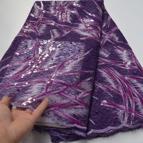 5yards/pc) High quality double net purple African French tulle lace fabric with sequins beads 2020 new for party dress FLP211