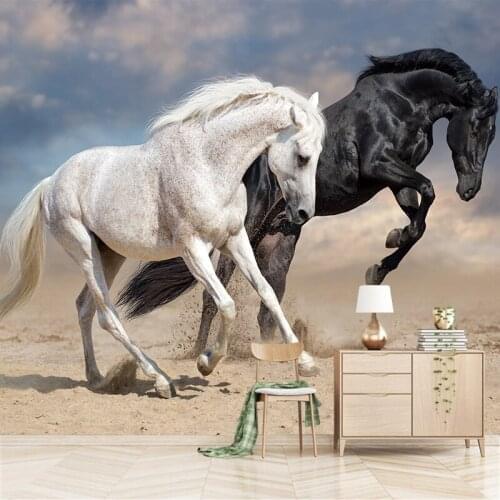 Abstract Custom Photo Modern Black White Hores Wallpaper Wall Mural Animal Backdrop Wall Covering Living Room Home Decor