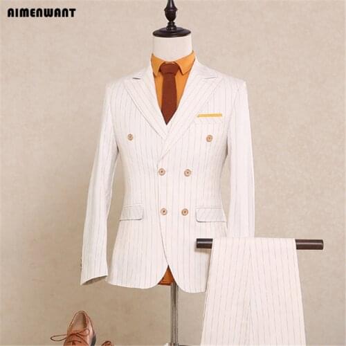 AIMENWANT 2018 Custom Made Mens Suit Traditional Retro British Style Tailor Wedding Slim Fit White Blazer Suits For Men 3-piece