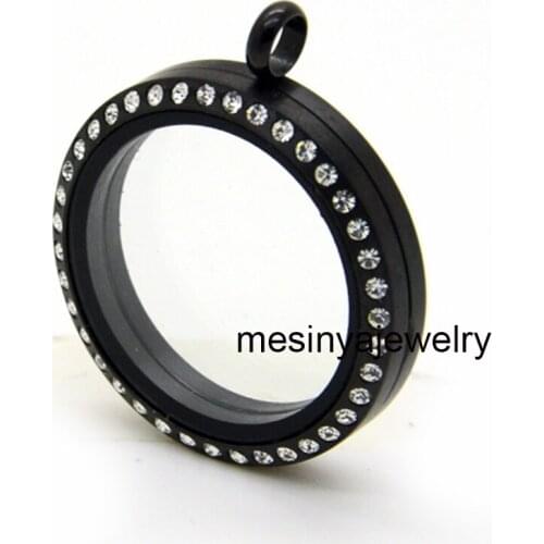 Free shipping IP Black Large magnet closure stainless steel 30mm circle glass living locket for necklace floating charms