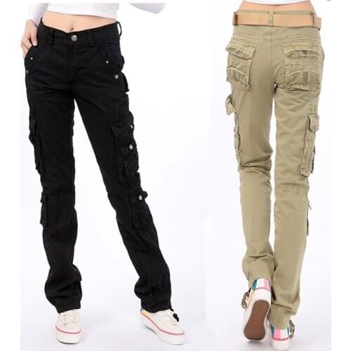 Female Outdoor Sports Pure Cotton Multi Pocket Overalls Womens Straight Cargo Pants Big Size Loose Military Baggy Trousers