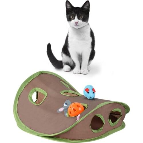 Pet Cat Mice Game Intelligence Toy Bell Tent With 9 Hole Cats Playing Tunnel Foldable Mouse Hunt Toys Keeps Kitten Active Pets