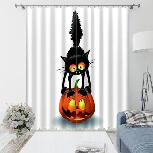 Home Halloween Must-have Funny Cat Printing Childrens Bedroom Living Room Curtain Shading Cloth Custom Hook Decorative Curtain