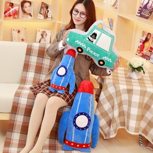Double Side Printed Embroidered Car Aircraft Rocket Shape Pillow Sofa Cushion Toys For Boys Gift & Bedroom Decoration