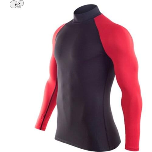 Dry Fit Stand Collar Compression Fitness Tight Tops Sports Shirt Men Gym T Shirt Bodybuilding Rashgard Workout Running T-Shirt