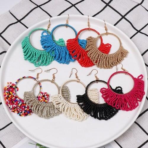 JURAN New Ethnic Fashion 9 Colors Resin Beaded Drop Earrings For Women Girls Wedding Jewelry Tassel Dangle Statement Earrings