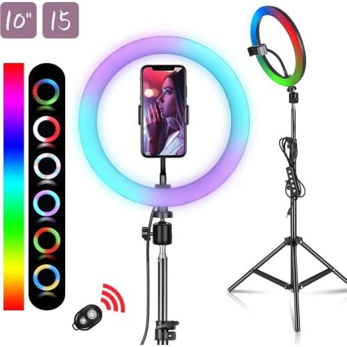 6/10/12Inch RGB LED Ring Light Selfie Ring Lamp 15 Colors 3 Model With Tripod Stand USB Plug For YouTube Live Makeup Photography