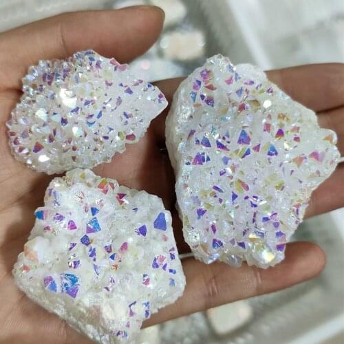 Beautiful 1PC Natural Crystal Geode Aura Crystal Electroplating Titanium Quartz Cluster Stone Healing Natural Quartz Crystal 1pc