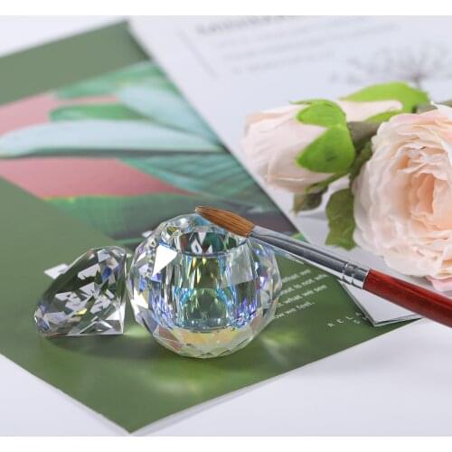 1 set Round Cup Acrylic Liquid Dish Rainbow Crystal Clear Pink Glass Lid Bowl Powder Nail Art Tool Kit